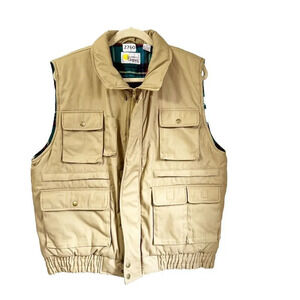 Vtg Southern Classics Mens Brown Shooting Vest Large Quilted Plaid Pockets Zip